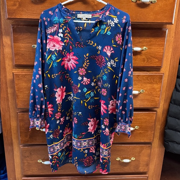 loft blue floral dress LOFT Teal Floral Ruffled Edge Dress